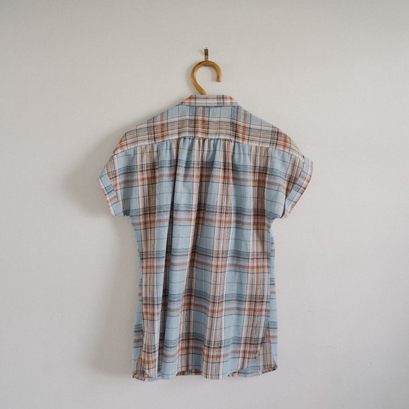 Vintage blue plaid short sleeve button down shirt - Picture 3 of 3